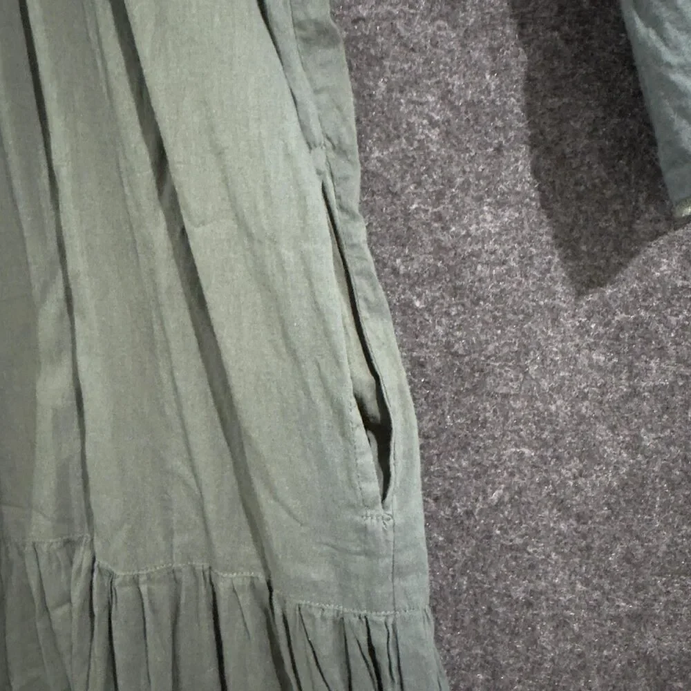 Daughters of India Sahana Dress Women's Small Green Boho Maxi Tiered Long Pocket - Picture 6 of 8